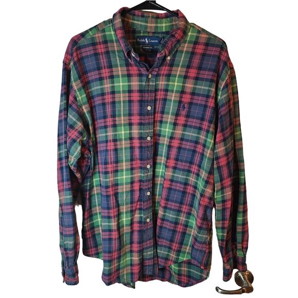 Ralph Lauren Flannel Plaid Classic Fit Mens XL Button Down Shirt Retro Look 90s - Picture 1 of 10